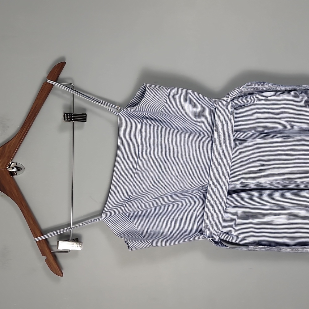 J. Crew Linen Blue and White Striped Wide Leg Pant Suit - Picture 4 of 8